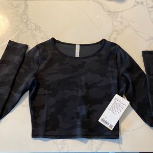 NWT Lululemon Black Camo Wunder Train Cropped Long Sleeve, Sz 8
